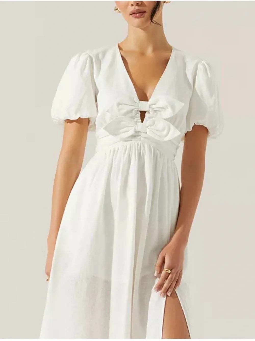 ASTR THE LABEL Linen Bow Front Midi Dress NWT - Picture 2 of 6